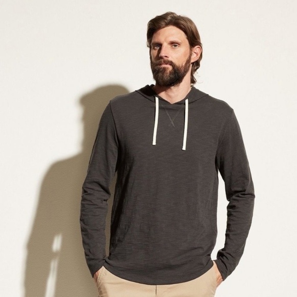 Vince Mens Charcoal Gray Slub Cotton Long Sleeve Pullover Hoodie Size M
